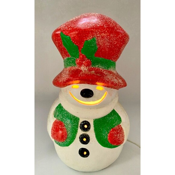 RARE Vintage Light Up Ceramic Snowman 13” Christmas Holiday Decor MINT - Picture 6 of 10